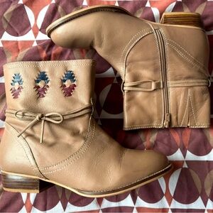 Joe Browns Tan Ankle Boots with Colorful Embroidery